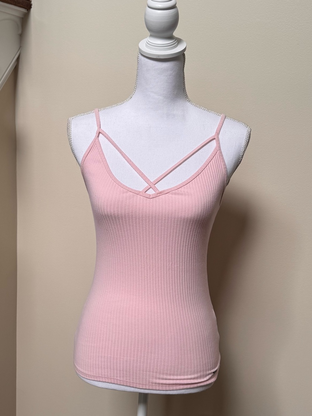 Hollister Light Pink Ribbed Crisscross Cami